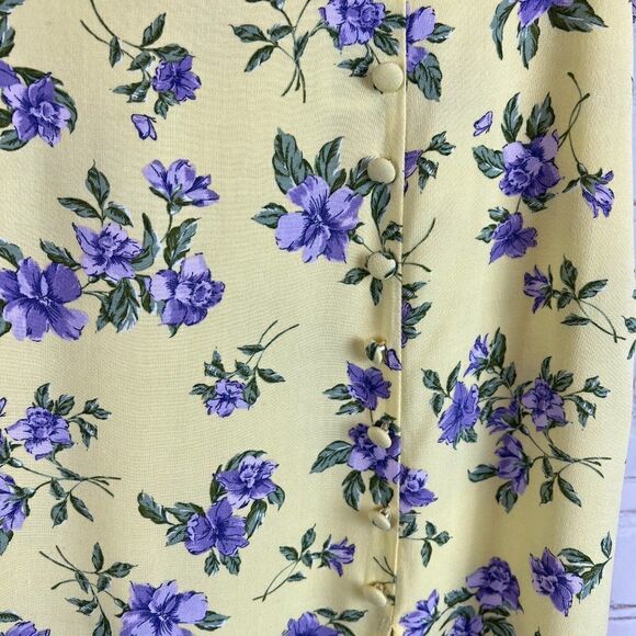 H&M Divided viscose yellow floral slit pencil button skirt size 12 NWOT - Picture 2 of 7